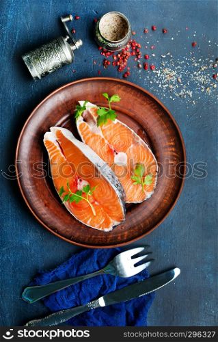 fresh salmon with aroma spice, salmon with pepper and salt
