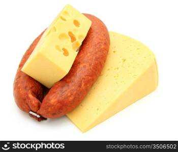 Fresh sausage with cheese on a white background
