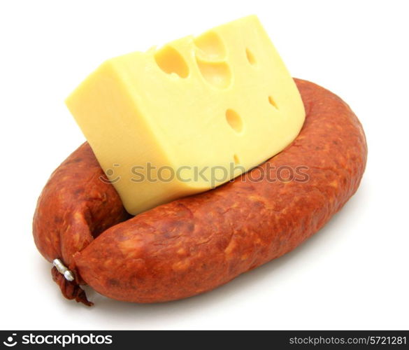 Fresh sausage with cheese on a white background