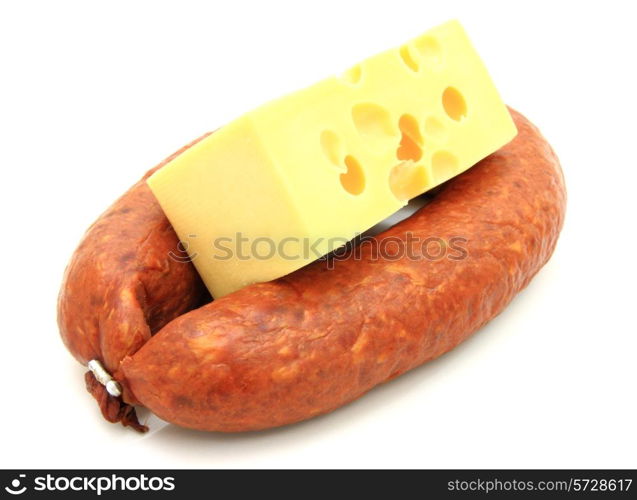 Fresh sausage with cheese on a white background