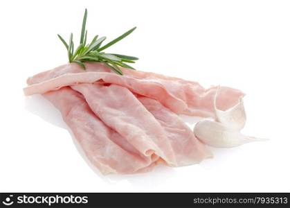 fresh shaved ham on a white background