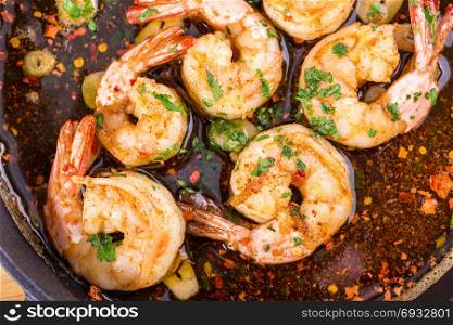 fresh shrimps casserole served with hot spices