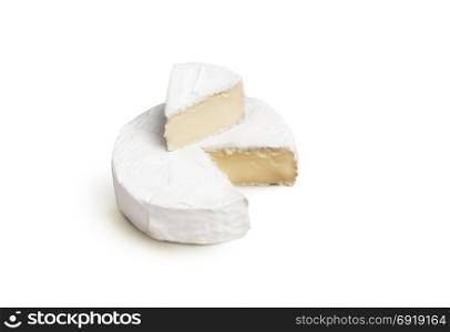 Fresh slice Camembert cheese natural on white background. With clipping path