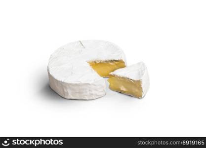 Fresh slice Camembert cheese natural on white background. With clipping path