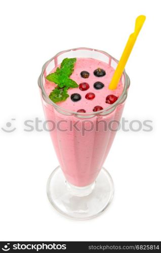 Fresh Smoothies Berry Currant And Blackberry With Leaf Mint. Healthy Fruits And Berries. Top View.