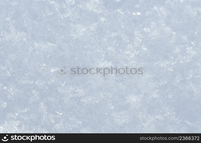 Fresh snow cover closeup. Christmas abstract background. Winter snowy landscape. Snow shined with the sun. Snow background close up. Winter bright falling snow