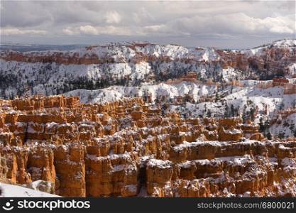Fresh snow falls in Bryce Canyon in late November