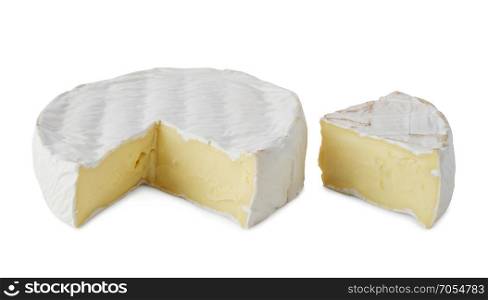 Fresh soft brie cheese isolated on a white background