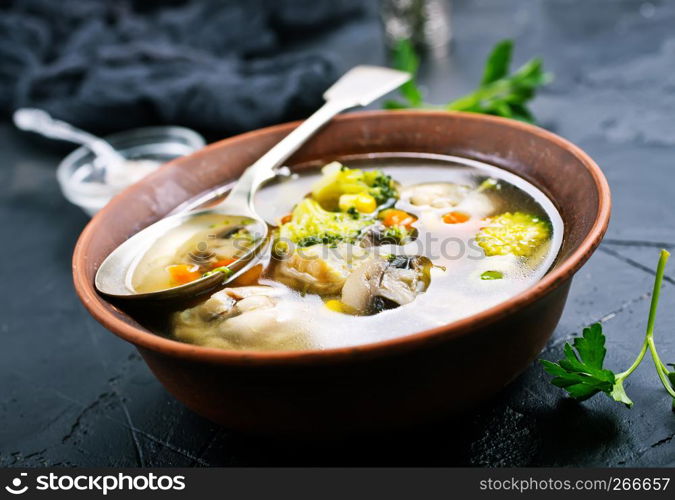 fresh soup with mushrooms and vegetables