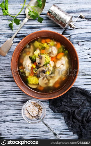 fresh soup with mushrooms and vegetables