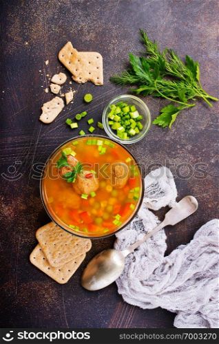 fresh soup with vegetables and meat balls