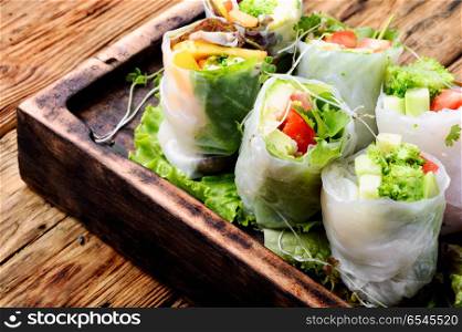 Fresh spring roll. Assorted Asian spring rolls with vegetable and lettuce