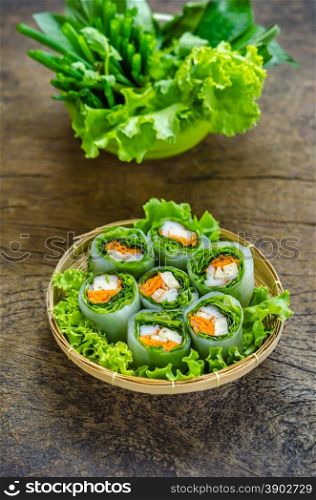 Fresh Spring Roll on bamboo basket, Vietnamese Food