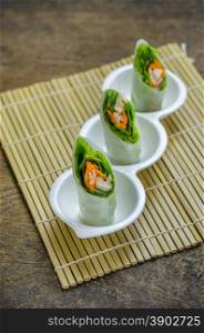 Fresh Spring Roll on white bowl , Vietnamese Food