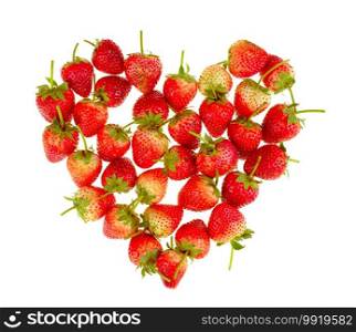 Fresh strawberries in a heart shape isolated on white background
