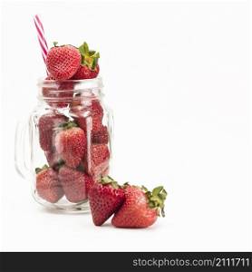 fresh strawberries jar white background