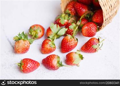 Fresh strawberries on basket and white background, Red ripe strawberry on the nature background