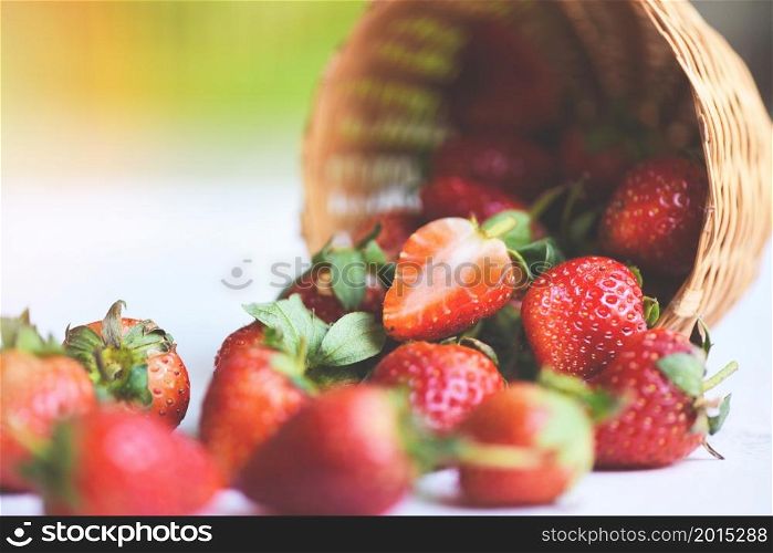 Fresh strawberries on basket, Red ripe strawberry on the nature background