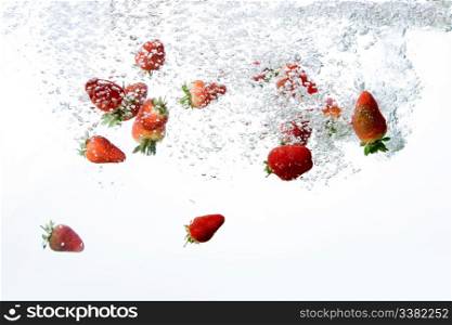 Fresh strawberry bubble background isolated on white