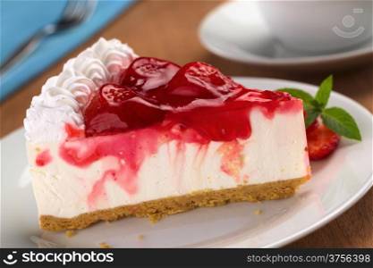 Fresh strawberry cheesecake (Selective Focus, Focus on the front upper edge of the cake). Strawberry Cheesecake