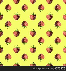 Fresh Strawberry Fruit Seamless Pattern on Yellow Background. Fresh Strawberry Fruit Seamless Pattern
