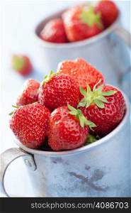 fresh strawberry in rustic cups