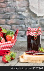 Fresh strawberry jam with toast for breakfast