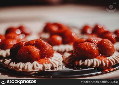 fresh strawberry tart closeup
