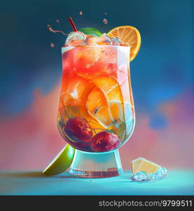 Fresh summer cocktail. Illustration AI Generative 