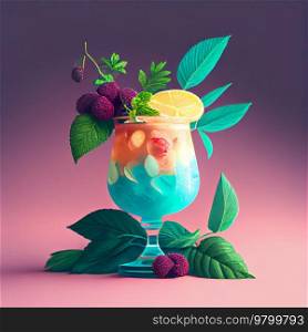 Fresh summer cocktail. Illustration AI Generative 