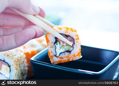 fresh sushi on a table, fresh seafood