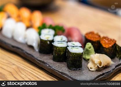Fresh sushi set with selective focus point