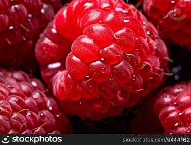 Fresh sweet organic raspberries.Macro.AI Generative