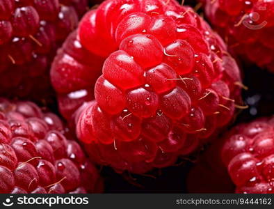 Fresh sweet organic raspberries.Macro.AI Generative