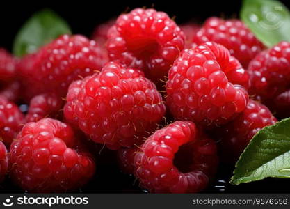 Fresh sweet raspberries close up.