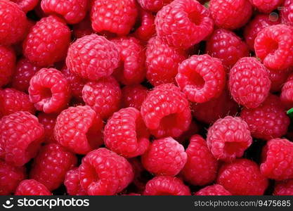 Fresh sweet raspberries close up. Generative AI