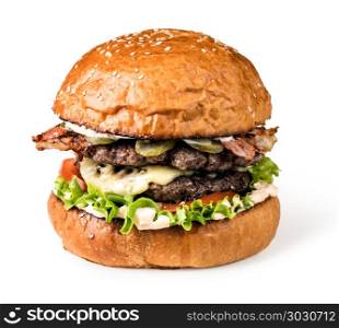 fresh tasty burger on wood table. Burger on a wooden board. Burger on a wooden board