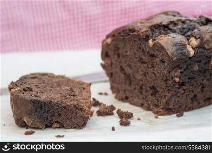 Fresh tasty home made chocolate chip cake loaf