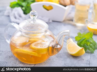 fresh tea with lemon and fresh mint