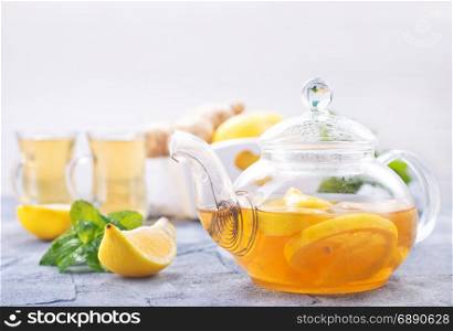 fresh tea with lemon and fresh mint