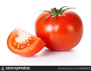 Fresh tomato vegetable on white background. Studio macro shot