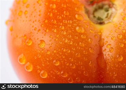 fresh tomato with water drops macro close up