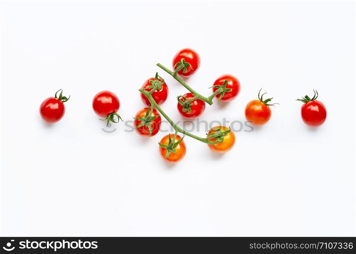 Fresh tomatoes isolated on white background. Top view