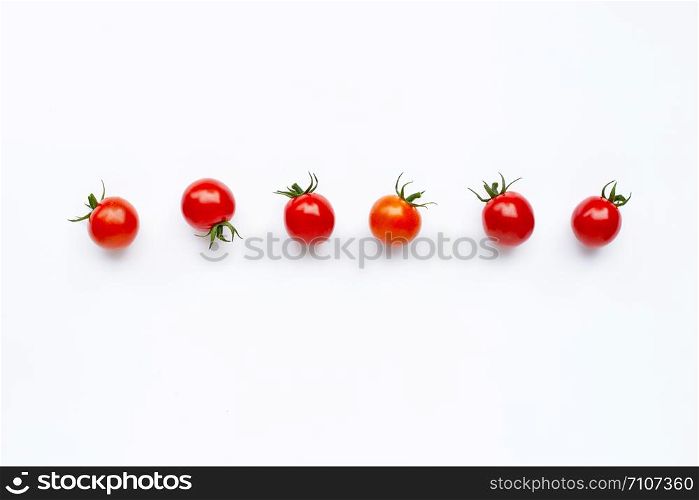 Fresh tomatoes isolated on white background. Top view