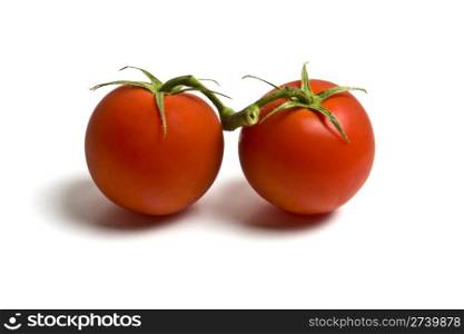 Fresh two tomatoes isolated on white background