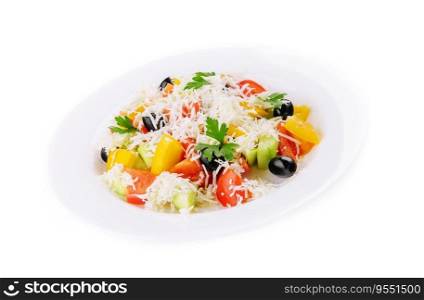 Fresh vegetable greek salad on white