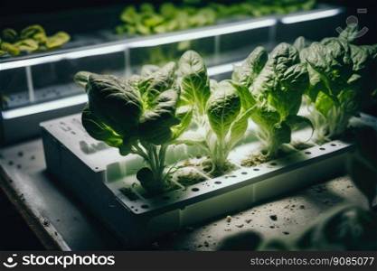 Fresh vegetable hydroponic system. Illustration Generative AI. Fresh vegetable hydroponic system. Illustration AI Generative