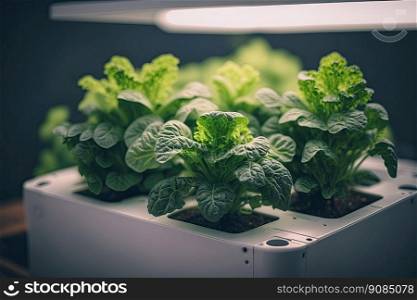 Fresh vegetable hydroponic system. Illustration Generative AI. Fresh vegetable hydroponic system. Illustration AI Generative