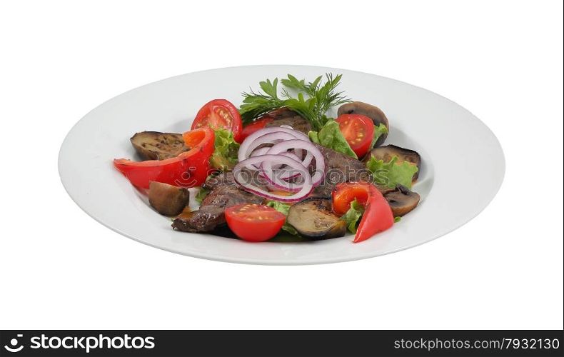 Fresh vegetable salad, sweet pepper and mushrooms on an isolated background