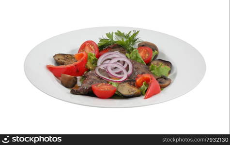 Fresh vegetable salad, sweet pepper and mushrooms on an isolated background